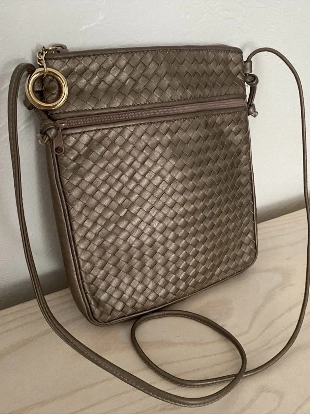 Ganson Woven Crossbody Bag in Taupe - Lightweight Women's Shoulder Bag